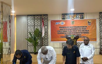 Evaluasi Penggunaan Anggaran Tahun 2025, Pemkab Mimika Tandatangani BAR Pajak Semester II Bersama KPP Pratama dan KPPN