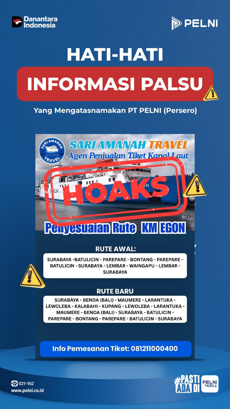 PT PELNI (Persero) Tegaskan Informasi Penyesuaian Rute KM Egon oleh Pihak Luar Adalah Hoaks